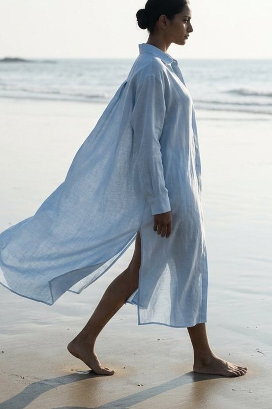 The Ether Dress — Organic linen, pale ether · 140 GSM
