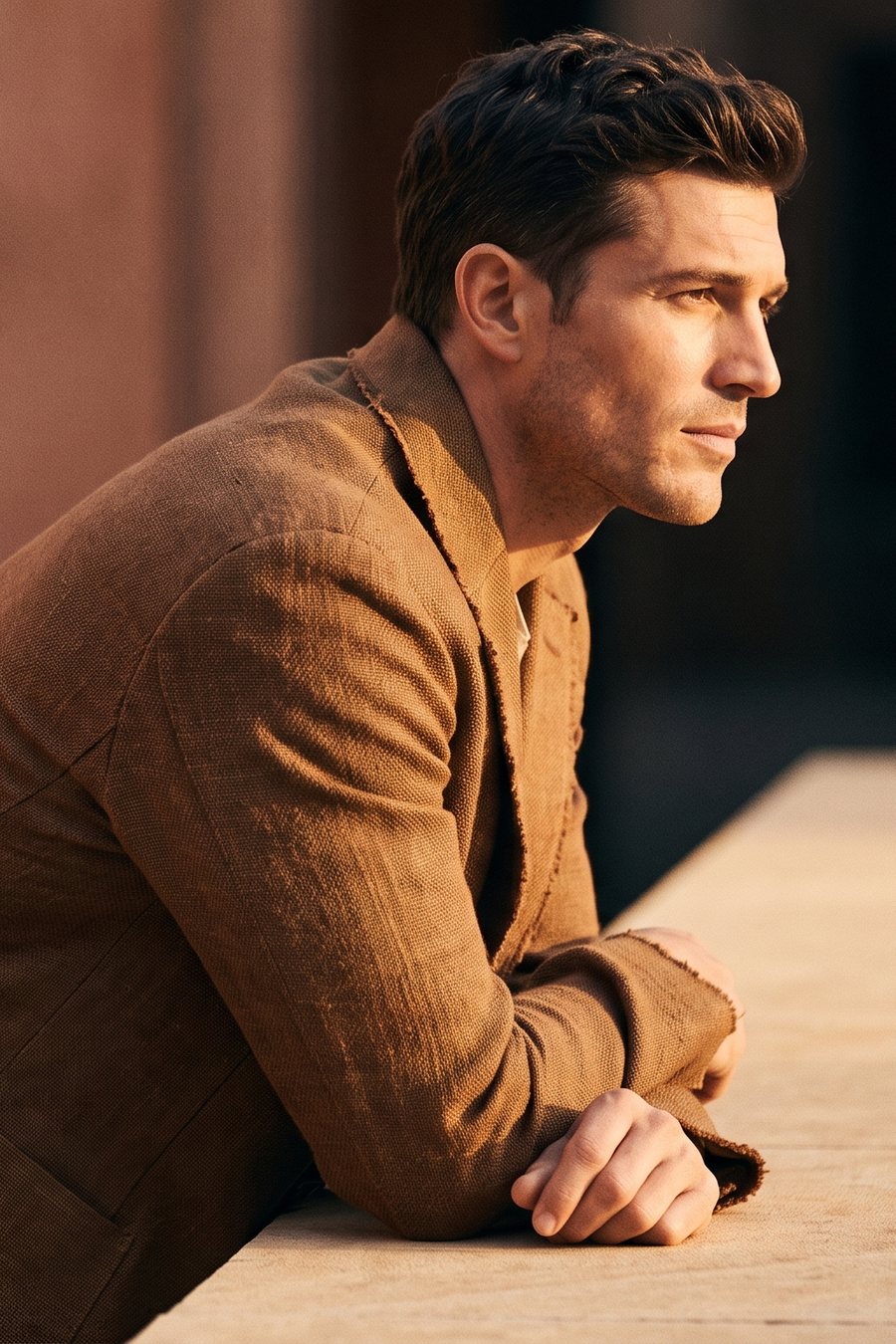 The Anchor Jacket — Raw umber slub linen · 320 GSM